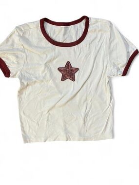 White Ringer Tee with Burgundy Star Accent